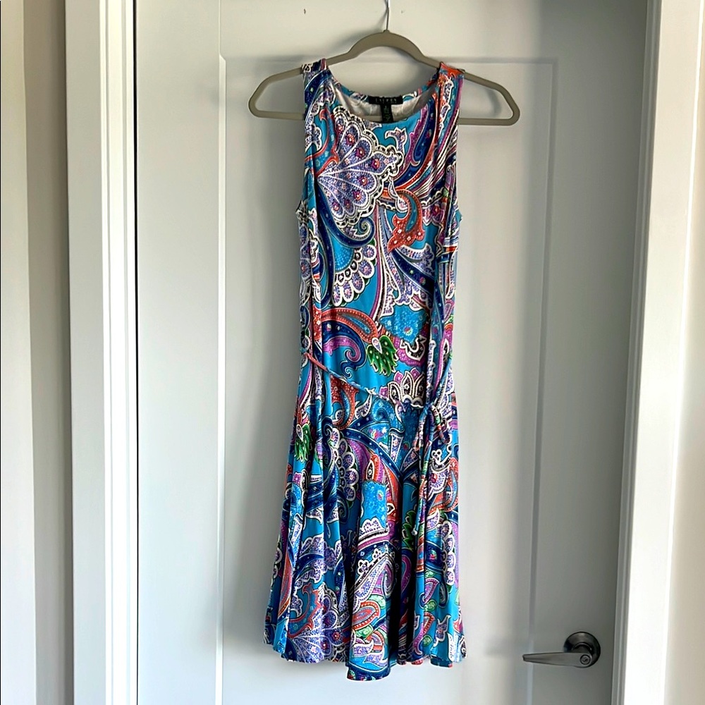 Ralph Lauren Blue and Pink Sleeveless Cowl Neck Sundress